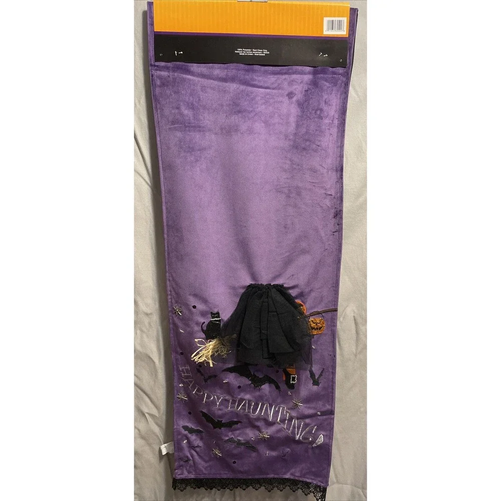 3D Witch Legs & Broom Halloween Table Runner 14”x72